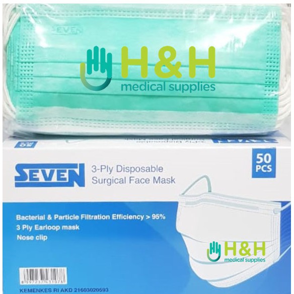 Masker 3 ply SEVEN/ masker earloop kesehatan / masker earloop 3ply surgical mask medis / masker surgical SEVEN / masker medis seven / masker surgical mask 3 ply seven