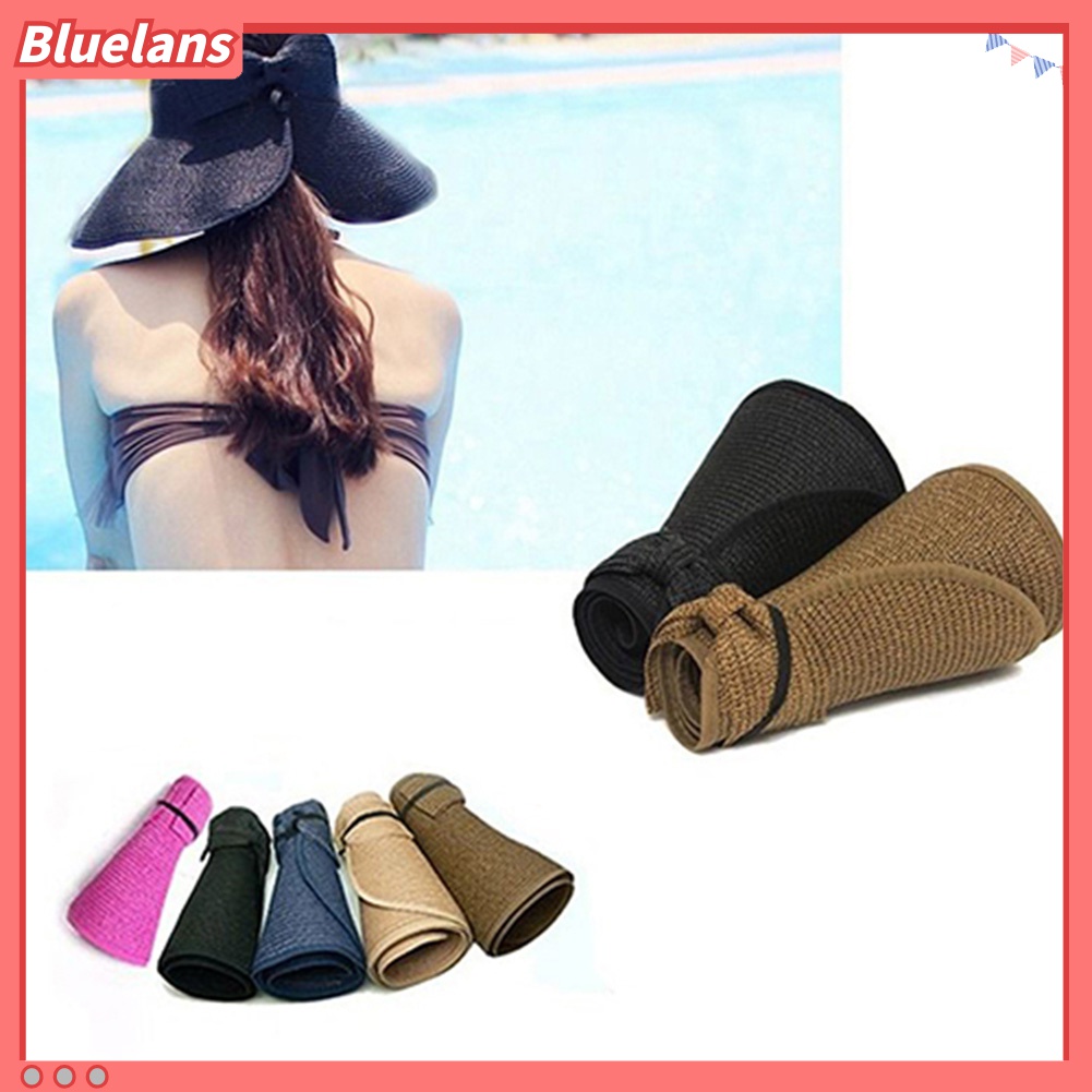 Bluelans Topi Bucket Matahari Musim Panas Model Lebar Lipat Breathable Gaya Elegan Untuk Wanita