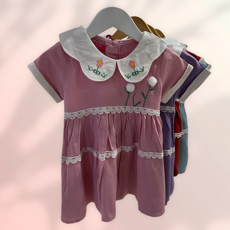 Q123 Baju Dress Pakaian Anak Perempuan Bahan Rayon Adem untuk santai 6bulan - 3Th