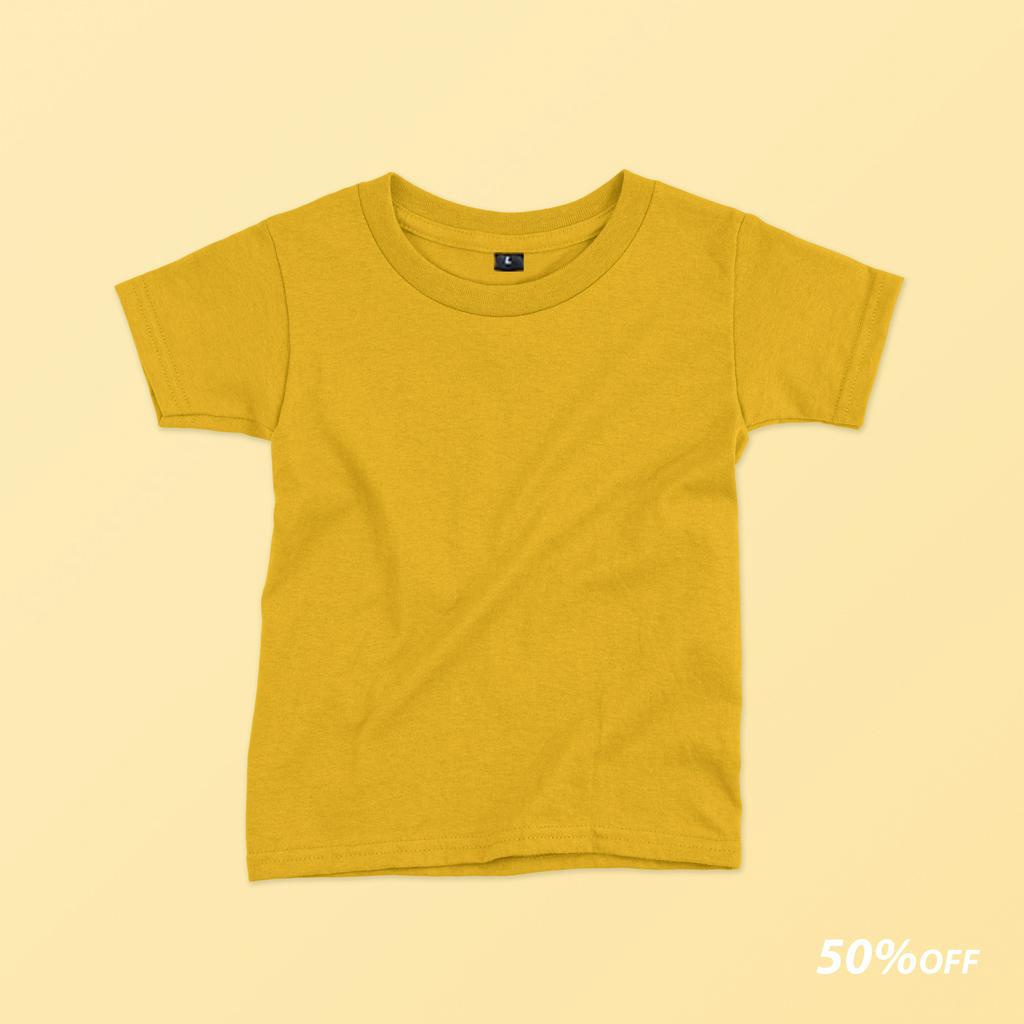 Baju Kaos Polos Anak Bahan Cotton Combed 24s Warna Kuning Mustard Umur 1-8 Tahun Size S-XL