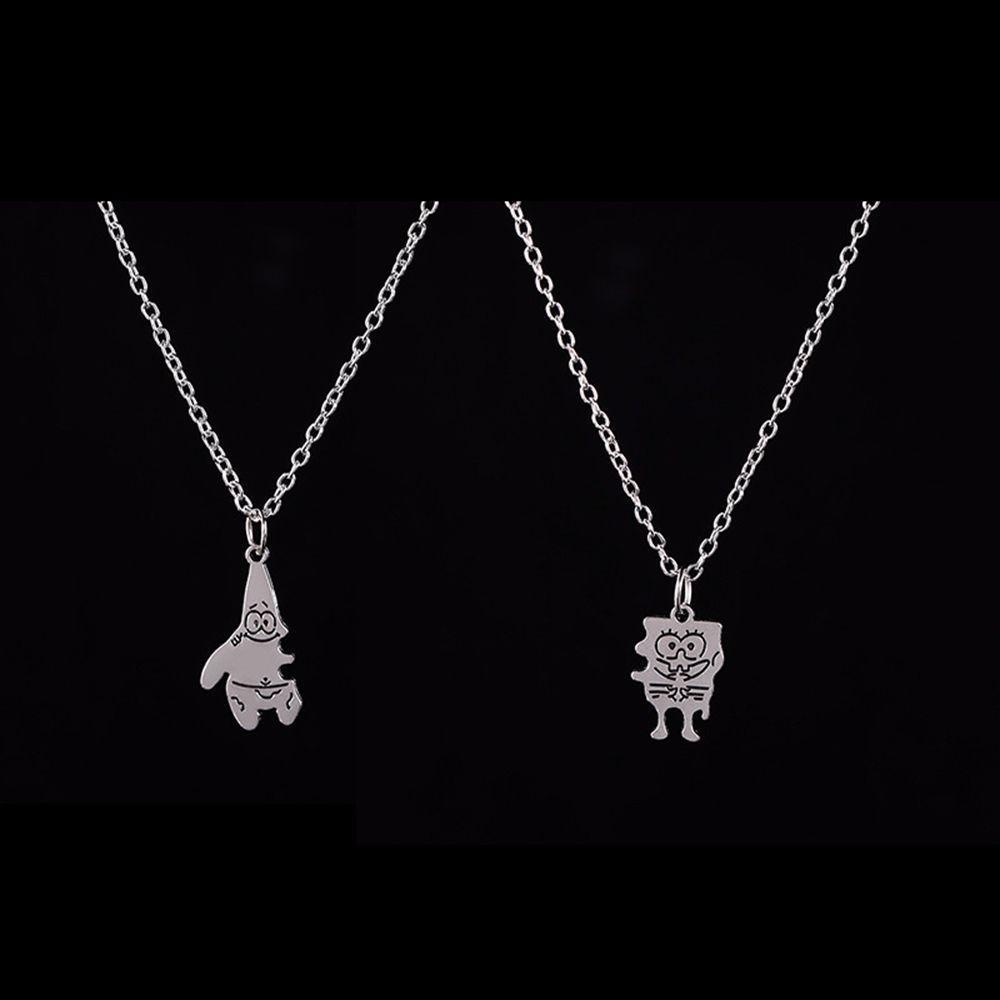 Nickolas1 Best Friend Kalung Hip Hop Liontin Sederhana Pasangan Fashion Perhiasan Paduan Baja SpongeBob