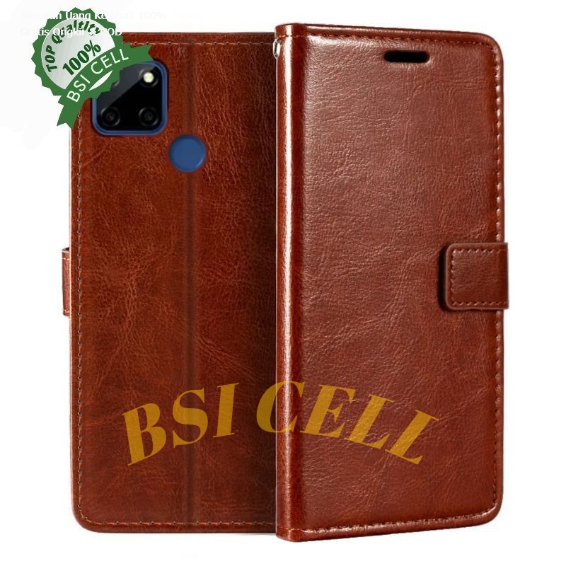 REALME  C12 LEATHER CASE SARUNG HP DOMPET KULIT FLIP COVER CASE
