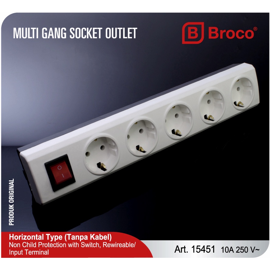 BROCO 15451 NCP 10A 250V SNI - Stop Kontak 5 Lubang Switch tanpa kabel