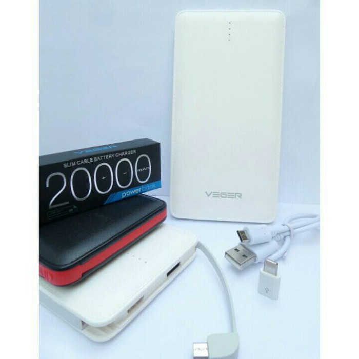 Power Bank Veger V80 20000mAh / Powerbank Slim Cable Original Awet Murah Dan Bagus