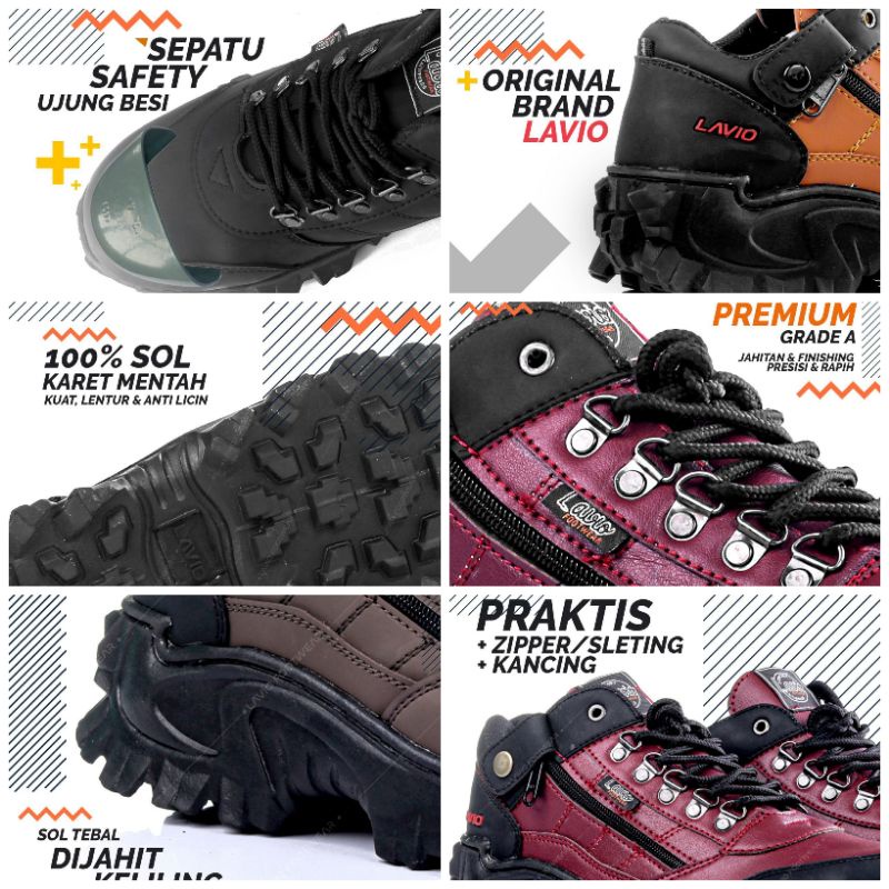 Sepatu Safety Ujung Besi Pria Kerja Proyek Lapangan Original Lavio E95 Septi Cowok Keren Sefty Gaya Outdoor