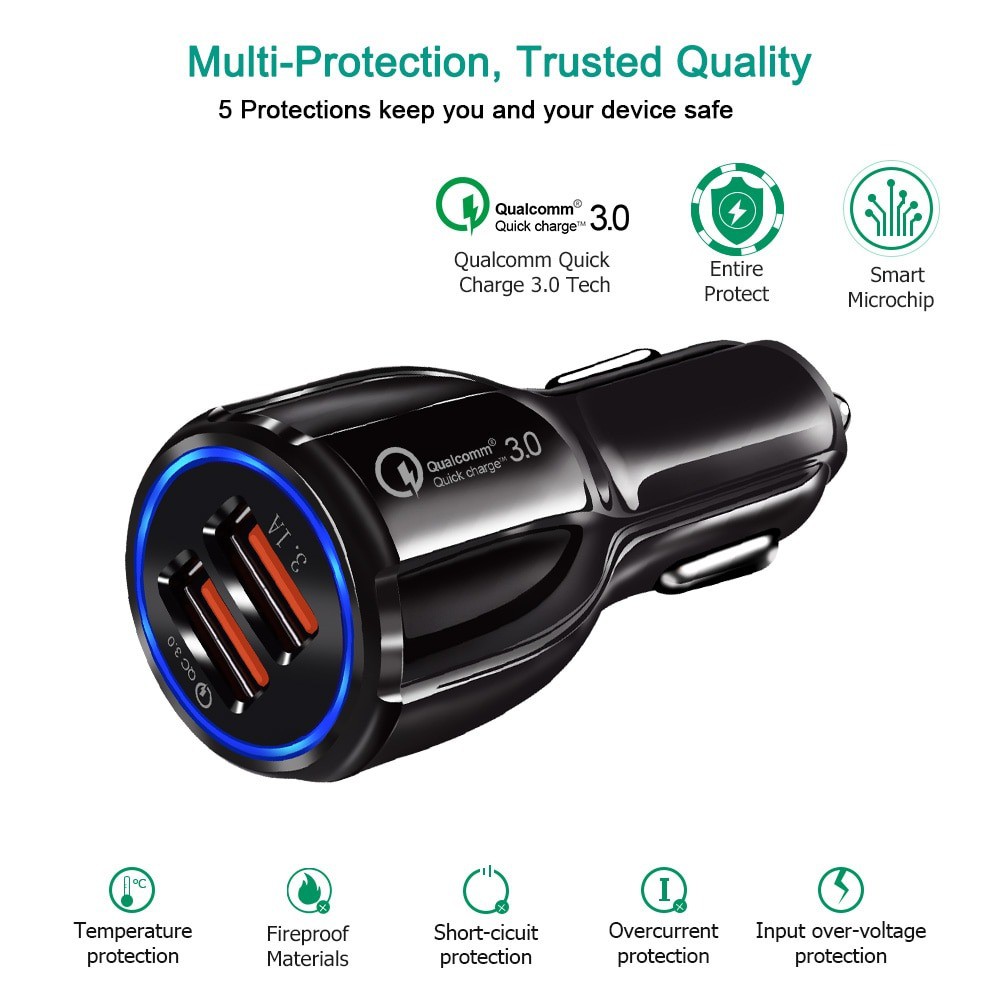 Quick Charge QC 3.0 Car Charger Saver Mobil Casan 5V 9V 12V HP Dua USB