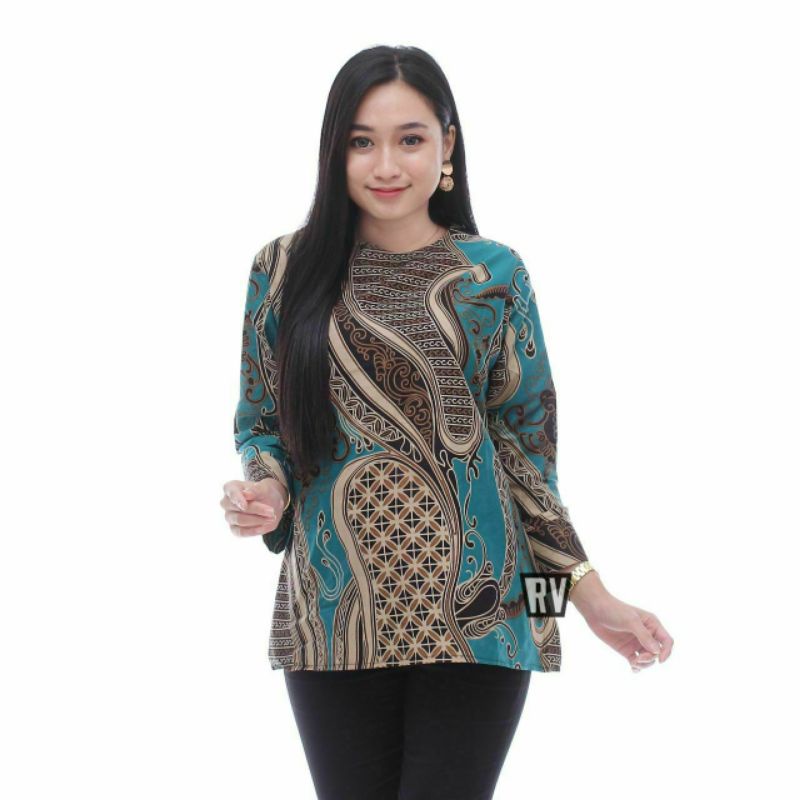 tey-17 Batik Wanita ASJ SA HRB026 Kenogo Kemeja Tosca Pendek-Model 4