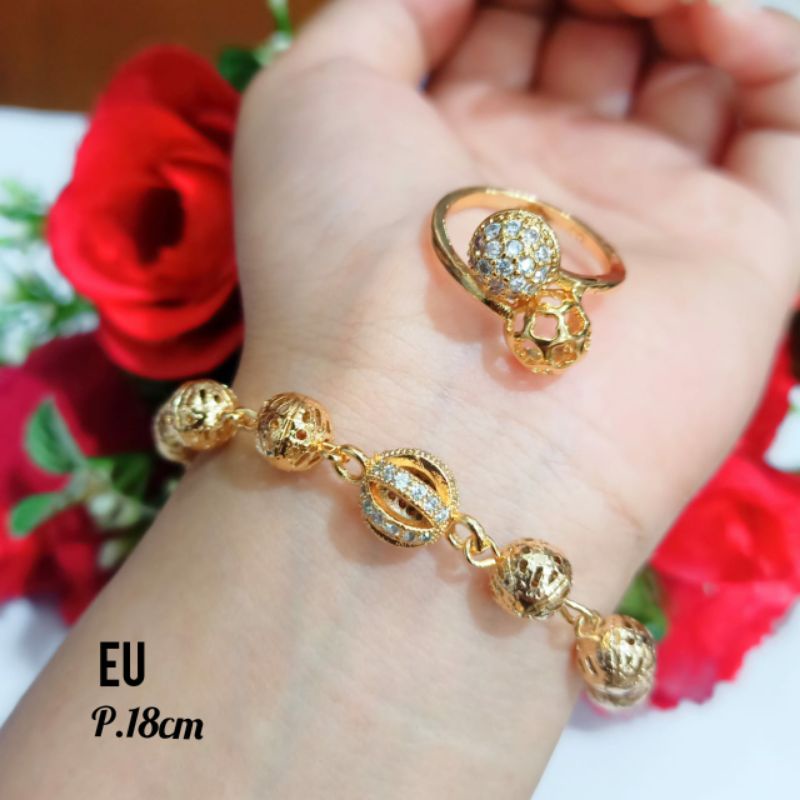 Gelang wanita rantai bola FREE cincin varian motif terkini perhiasan emas Korea tidak Berkarat (COD)