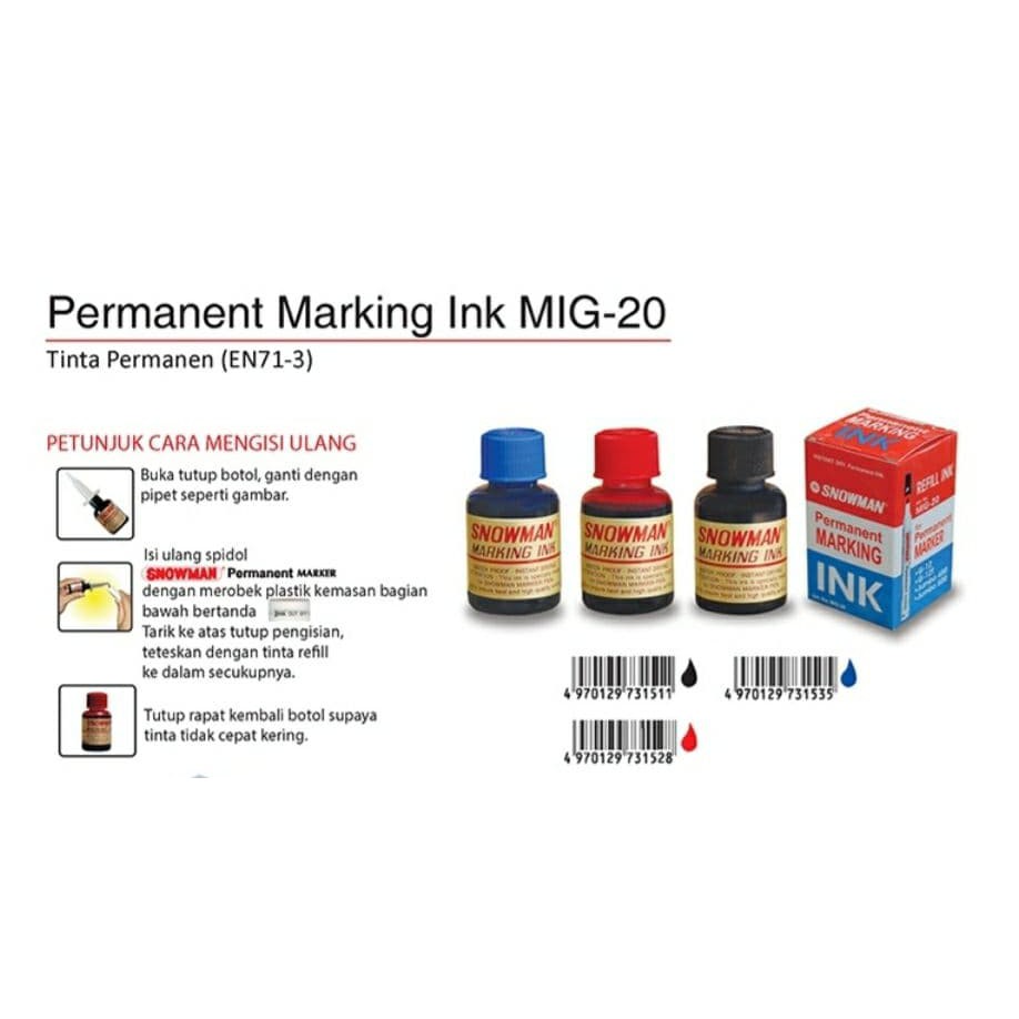 

[PCS] TINTA REFILL ISI ULANG SPIDOL PERMANEN SNOWMAN MIG-20*