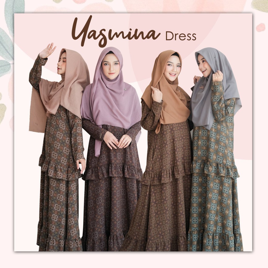 YASMINA DRESS BY JASMINE GAMIS SYARI BUSUI BAHAN CIARA CREPE CASUAL MOTIF EKSKLUSIF MUSLIM