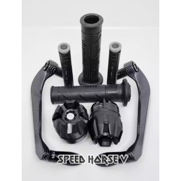 Paket 4in1 Proguard carbon sabit+Handgrip domino sisik+jalu as roda+karet handle Universal buat semua motor