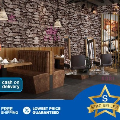 Wallpaper 3D Brickfoam Batu Alam Coklat  / Ukuran 70x77cm / Wallpaper 3D