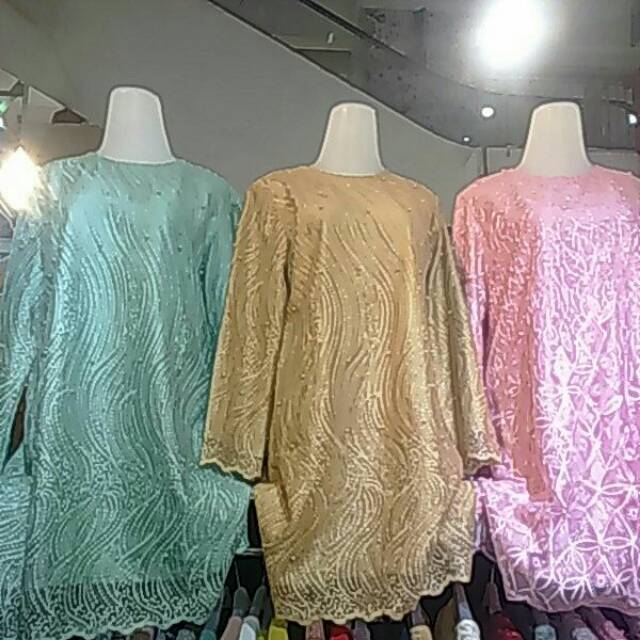 Real pict tunik brukat tile mutiara