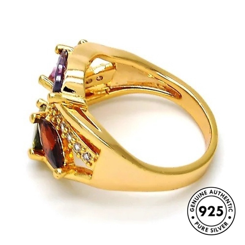 Cincin Sterling Silver 925 Dengan Batu Permata Warna-Warni Untuk Wanita