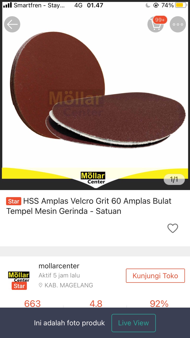 Hss Amplas Velcro Grit 60 Amplas Bulat Tempel Mesin Gerinda - Satuan