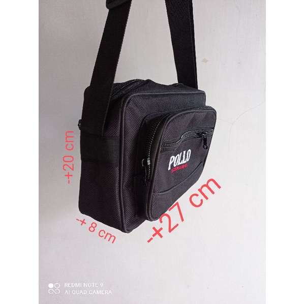 Tas selempang pria hitam bahan polyester tebal 5 kantong