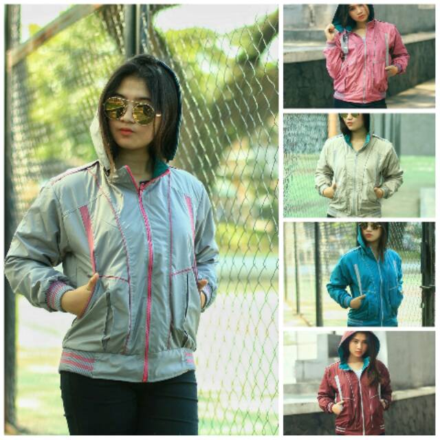 Jaket Taslan Wanita Sporty Bolak Balik Premium