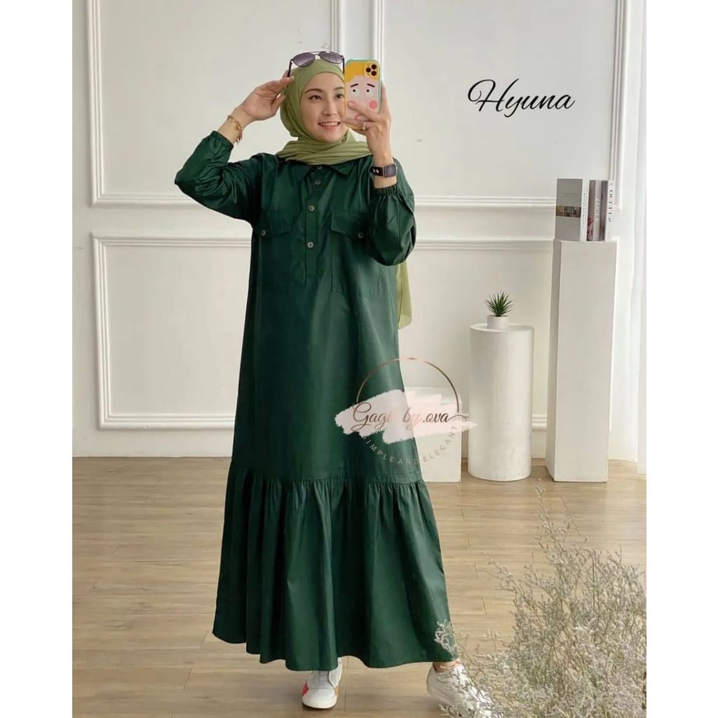 DRESS JUMBO HYUNA MIDI DRESS  BAHAN KATUN RAYON FASHION WANITA TERBARU