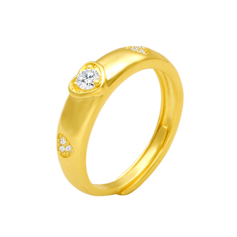 Set Cincin Zircon Berlian 24K916 Gold Bentuk Hati Gaya Jepang Dan Korea Selatan Untuk Pria Dan Wanita