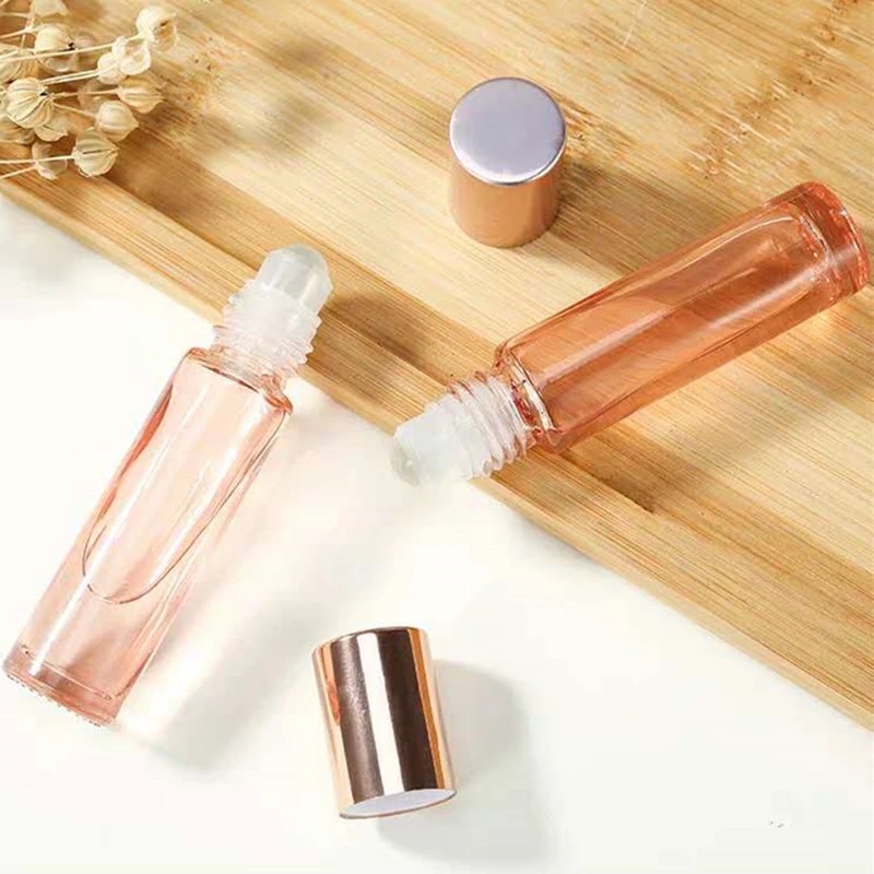 5ml / 10ML Thick Glass Container Clear Bottle Vials With Roller Ball Durable Travel Perfume Essential Oil Travel Cosmetic Sub-bottle Rose Gold Roll On Empty