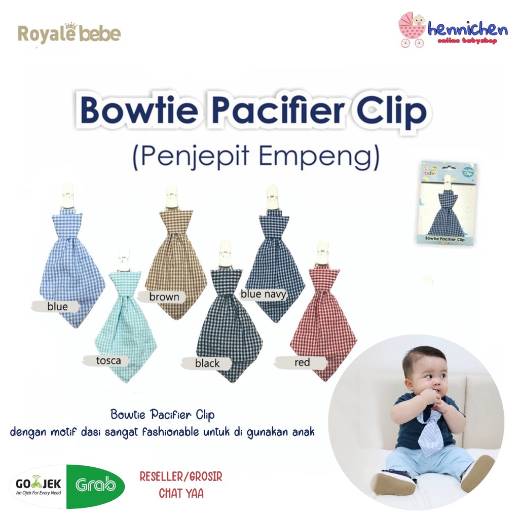 ROYALE BEBE BOWTIE PACIFIER CLIP PENJEPIT EMPENG RANTAI EMPENG