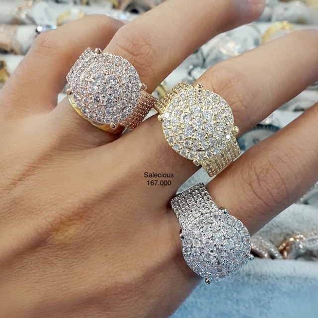 Cincin perhiasan Lapis emas luxury dengan zircon italy asli