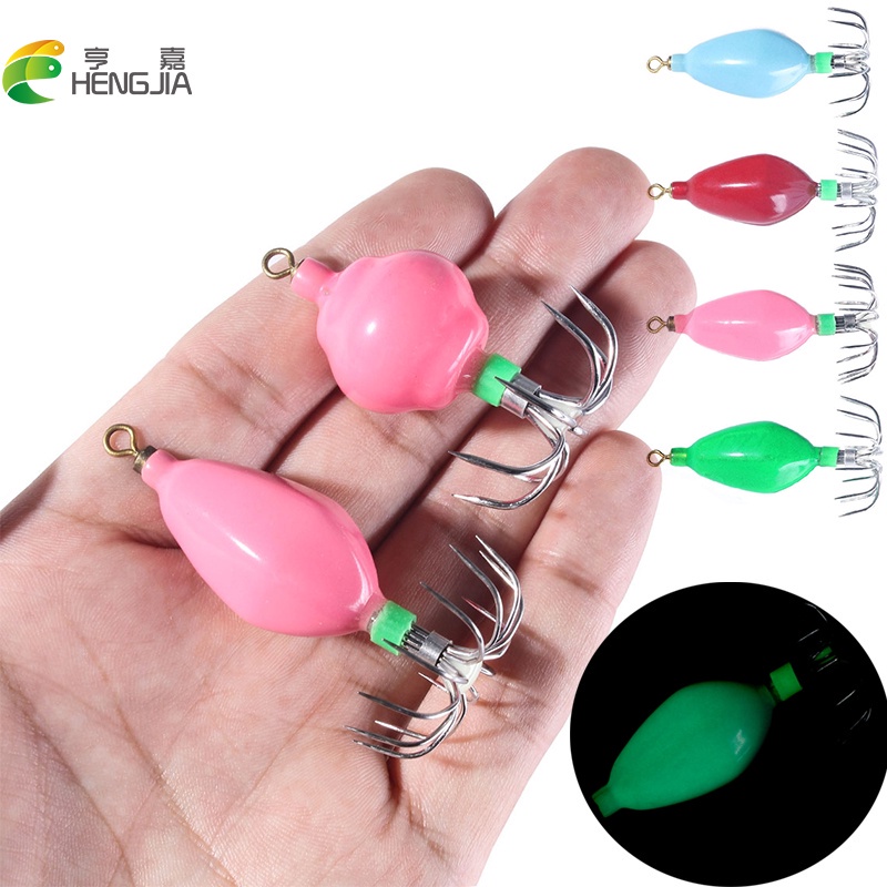 Hengjia 1pc Umpan Pancing Softlure Bentuk Cumi-Cumi Luminous 50.6g / 48.2g Dengan Kail