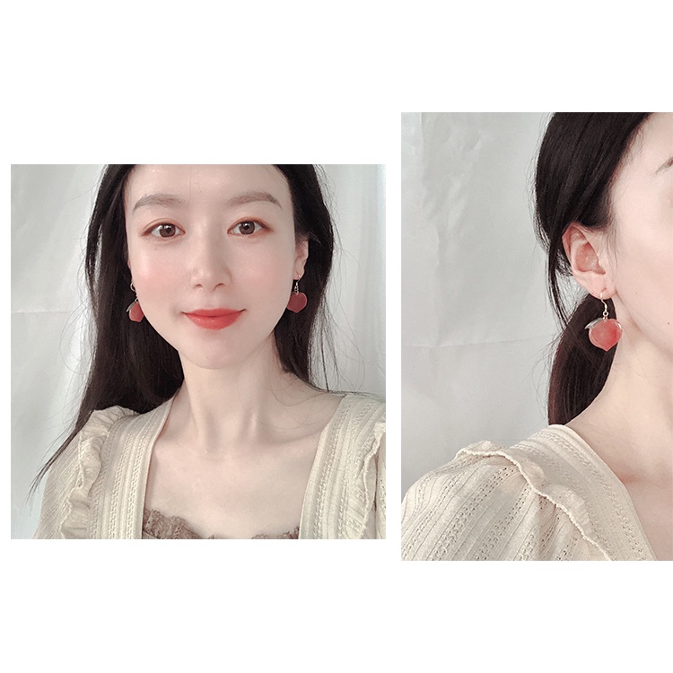 Anting Tusuk Gantung Bahan Sterling Silver 925 Desain Buah Peach Gaya Korea Untuk Wanita