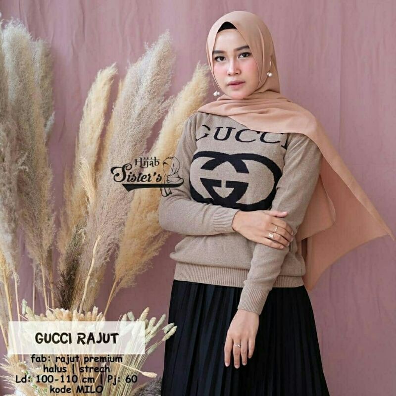 Gucci Rajut warna CREAM MILO black blouse wanita muslimah panjang murah motif cantik terbaru casual