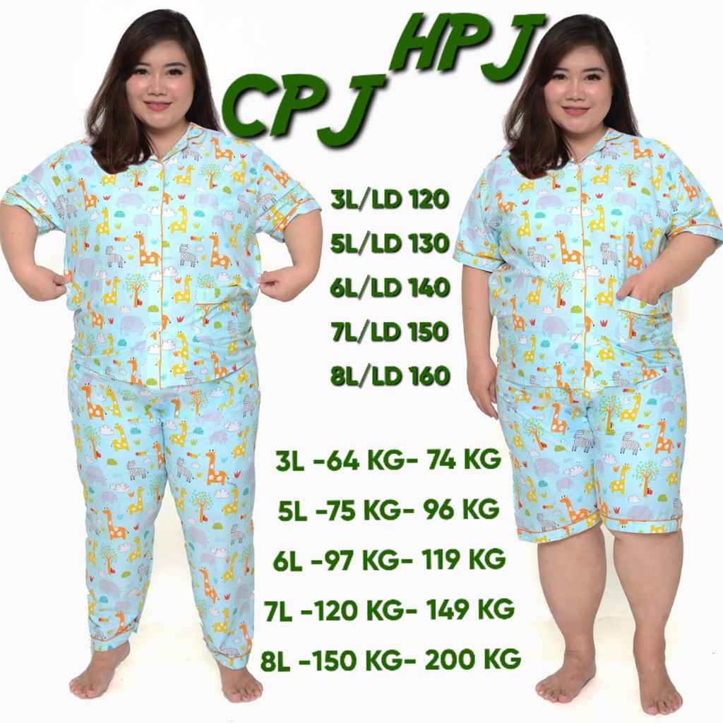 Piyama katun jepang karakter big size jumbo hotpants ld 120 130