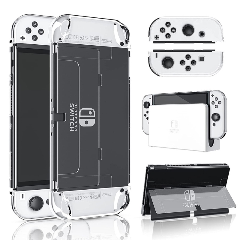 Ns Hard Case Pc Transparan Cover Proteksi Joystick Joy-Con Nintendo Switch Oled 2021 Dengan Stand Flip