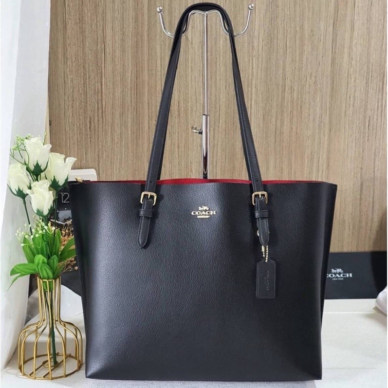 TAS WANITA TOTE BAG COACH MOLLIE TOTE 25 IN BLACK PLAIN WHITE 4084 - BLACK