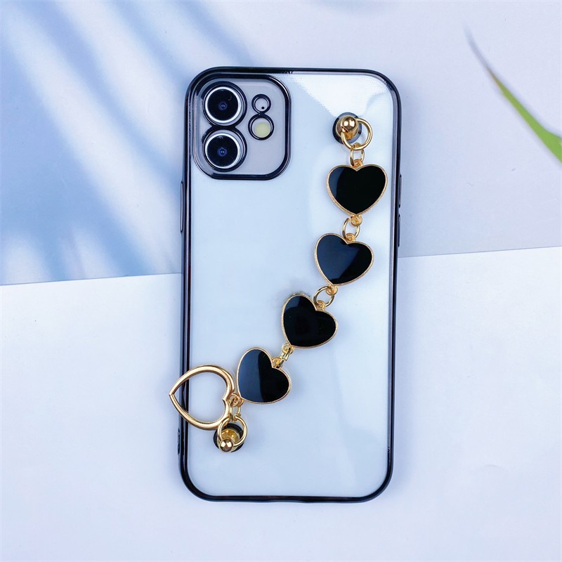 Soft Case Transparan Electroplated Ultra Tipis Dengan Gelang Anti Hilang Untuk iPhone 11 12 13 Pro X XS Max XR 7 8 Plus