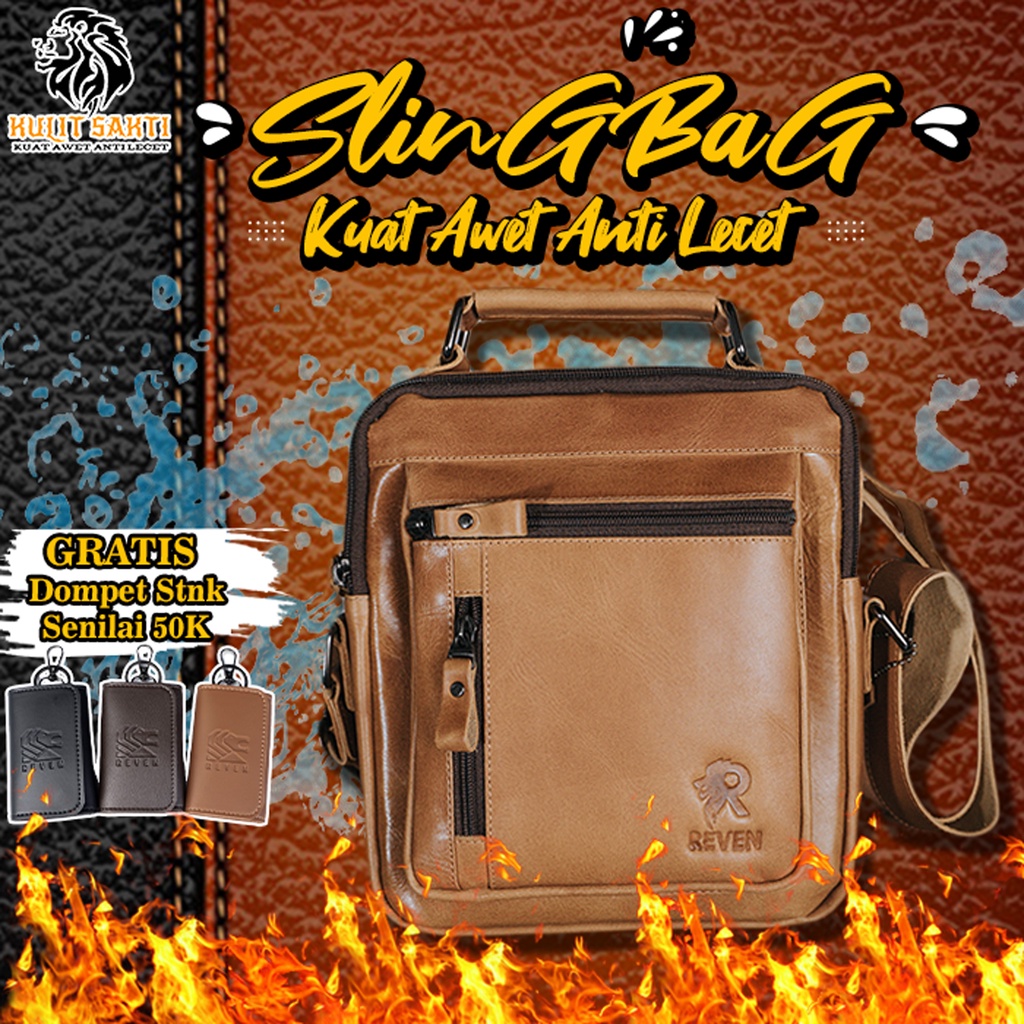 Tas Kerja Pria Kulit Asli Premium Original Sling Bag Selempang Bahu Shoulder Bag Waist Bag Slingbag 