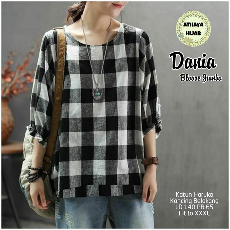 Blouse Jumbo Oversize Bahan Katun Haruka Dania Blouse Jumbo Allsize XXXL Motif Kotak Ld 140 By Athay