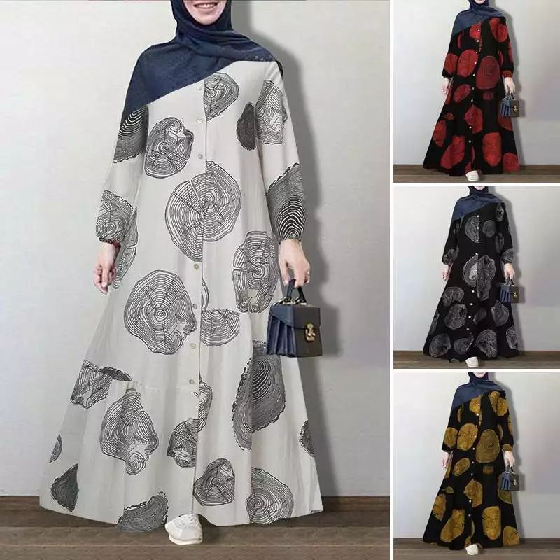 ZANZEA Long Dress wanita motif polkadot/gamis wanita muslim jumbo S-5XL Terbaru