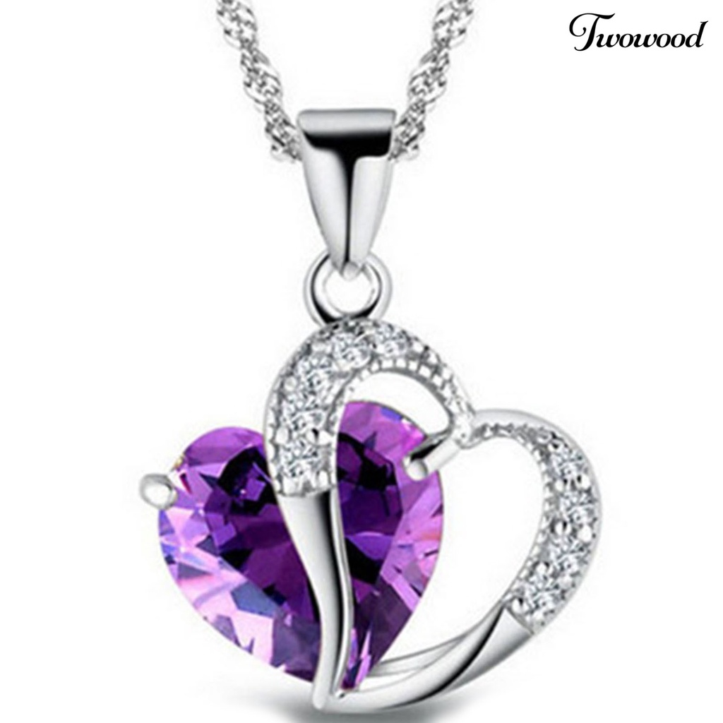 Twowood Women Necklace Faux Crystal Shiny Heart Shape Portable Lady Pendant for Gift