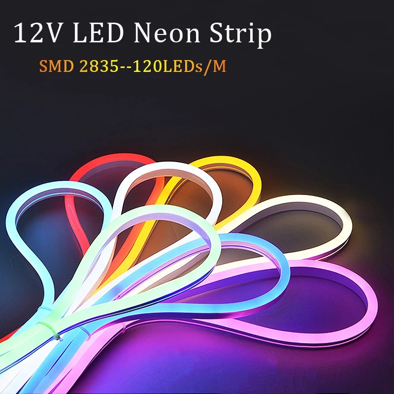 LAMPU LED NEON FLEX STRIP LIGHT FLEXIBLE DC 12V 5 METER ROL ROLL WATERPROOF GULUNG KABEL MERAH HITAM