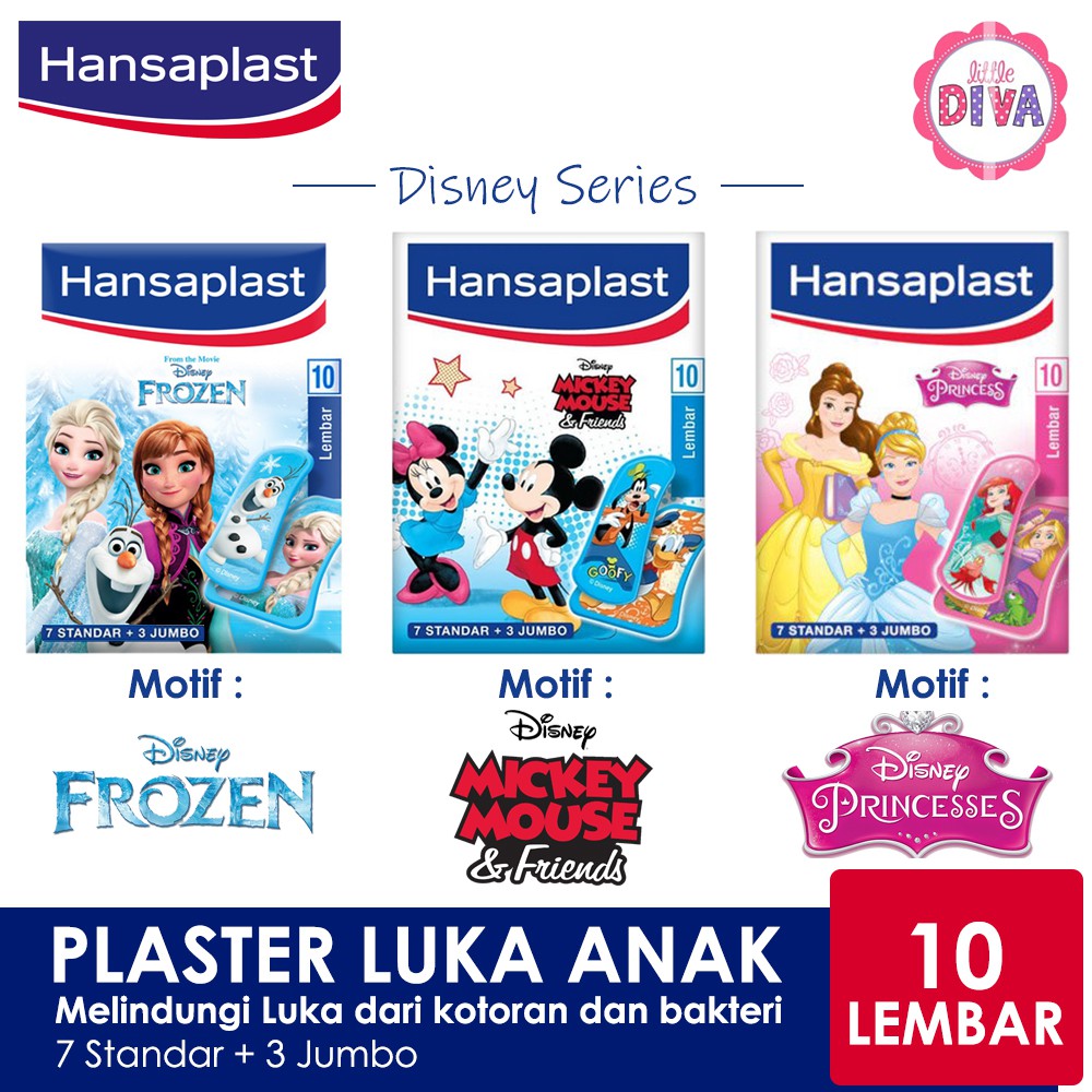 ISI 10 LEMBAR HANSAPLAST Kain Elastis &amp; Disney Series - Plaster Pelindung Luka dari bakteri ens