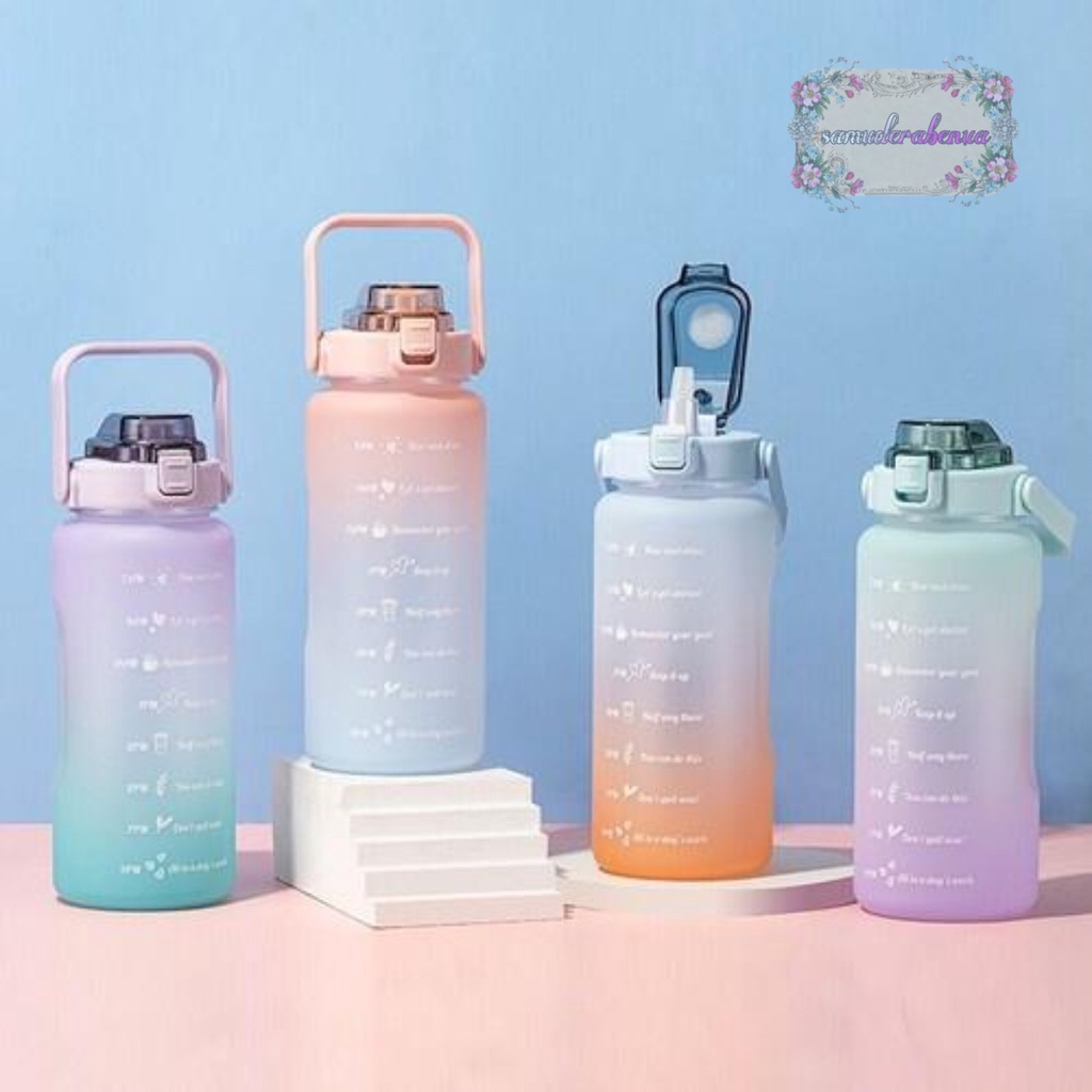 RT61 botol minum tumbler korea warna gradasi pelangi penanda waktu ukuran besar 2 liter 2000ml 2l SB3297