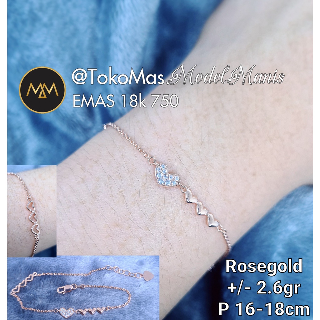 Gelang Nori Cute Love emas putih 750 kadar 18k