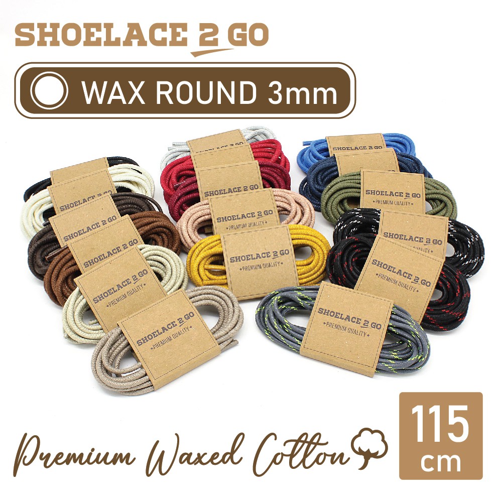 SHOELACE 2 GO PREMIUM TALI SEPATU LILIN WAX BULAT ROUND - WR3 - 115CM - 3MM