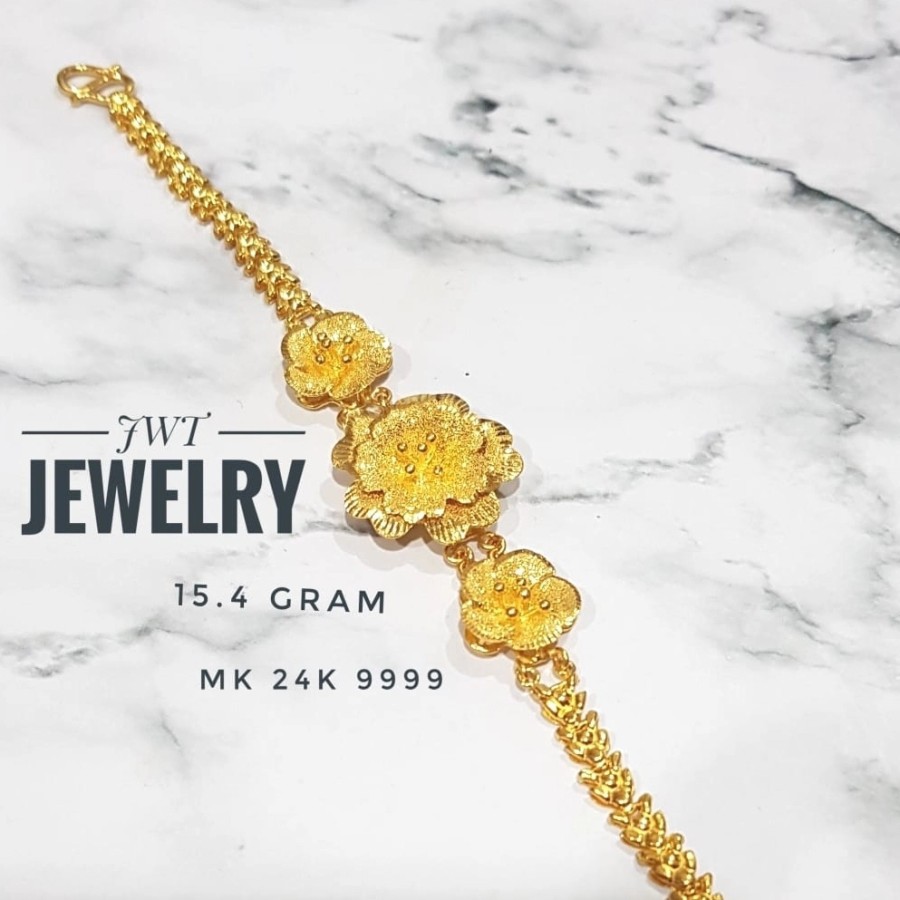 GELANG EMAS BUNGA MAWAR TRIPLE ROSE BRACELET 24K HK 9999
