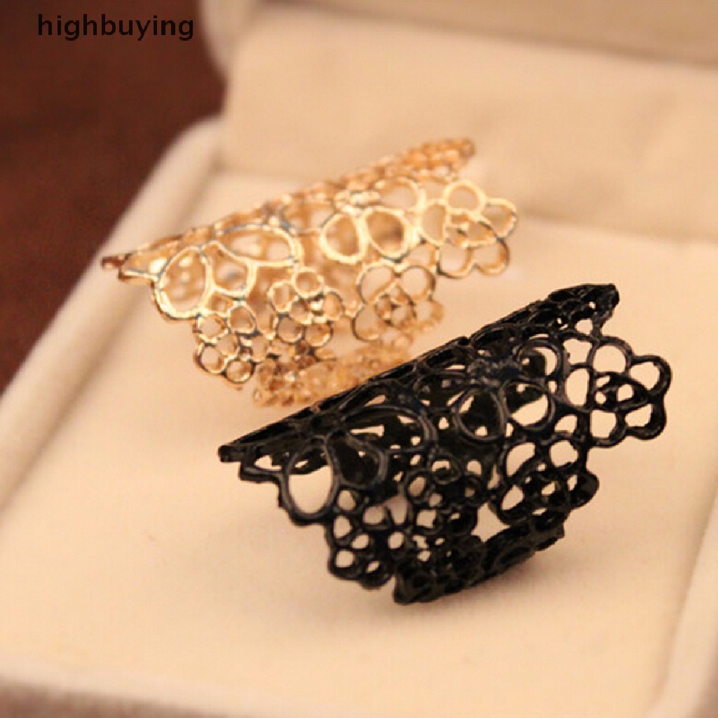 Hbid Perhiasan Cincin Jari Wanita Model Bunga Hollow Chic Bahan Lace