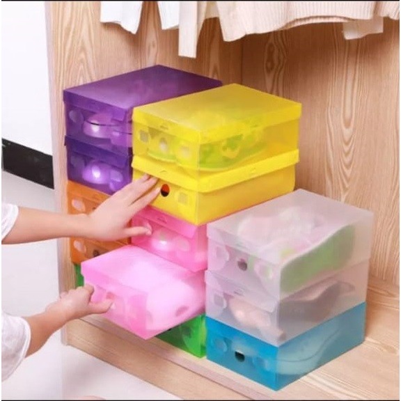 Shoes Box Kotak Sepatu Lipat Transparan Warna Warni Shoes Box Transparant Tempat Simpan Sepatu
