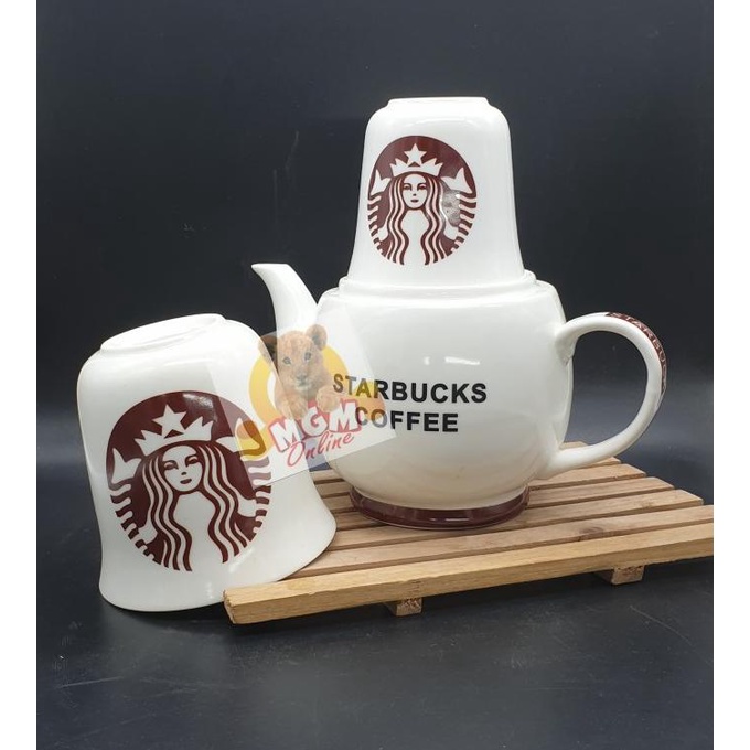 Set Teko Starbucks dengan Gelas Susun Keramik Teko Set Starbucks