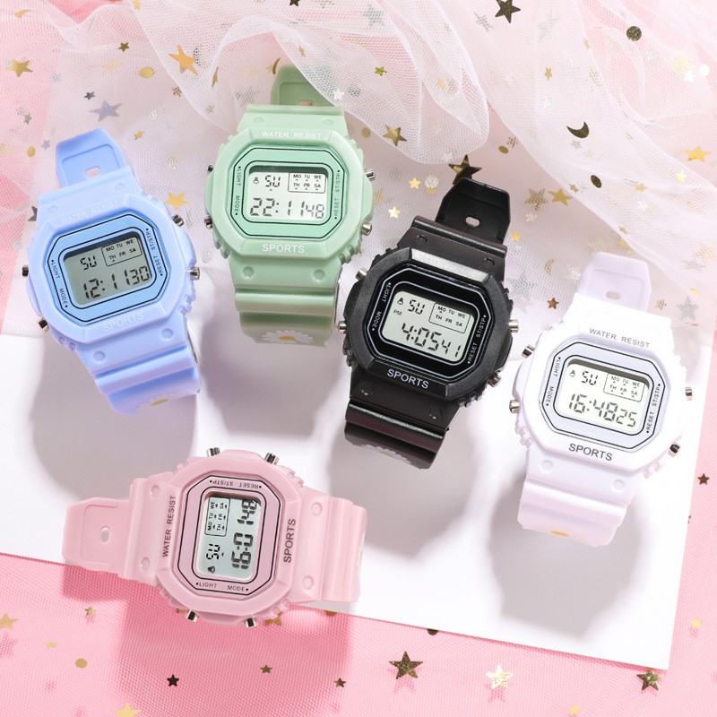 Jam Tangan Wanita Digital Strap Rubber Bunga Daisy Korea Style Fashion Sport Import