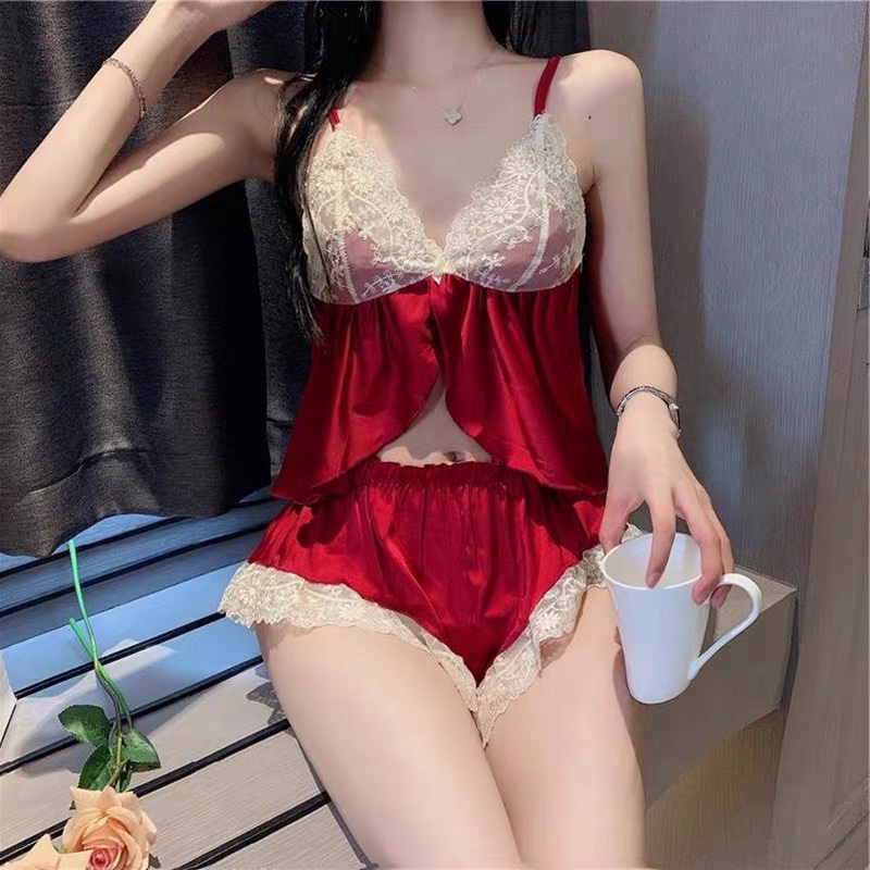 Sexy lingerie satin baju tidur sexy lingerie wanita / Sleepwear satin cute baju sexy pajamas wanita 90