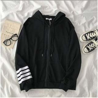 HOODIE ZIPPER WANITA STRIP HAND REGLAN SALUR HOODIE FLEECE TEBAL