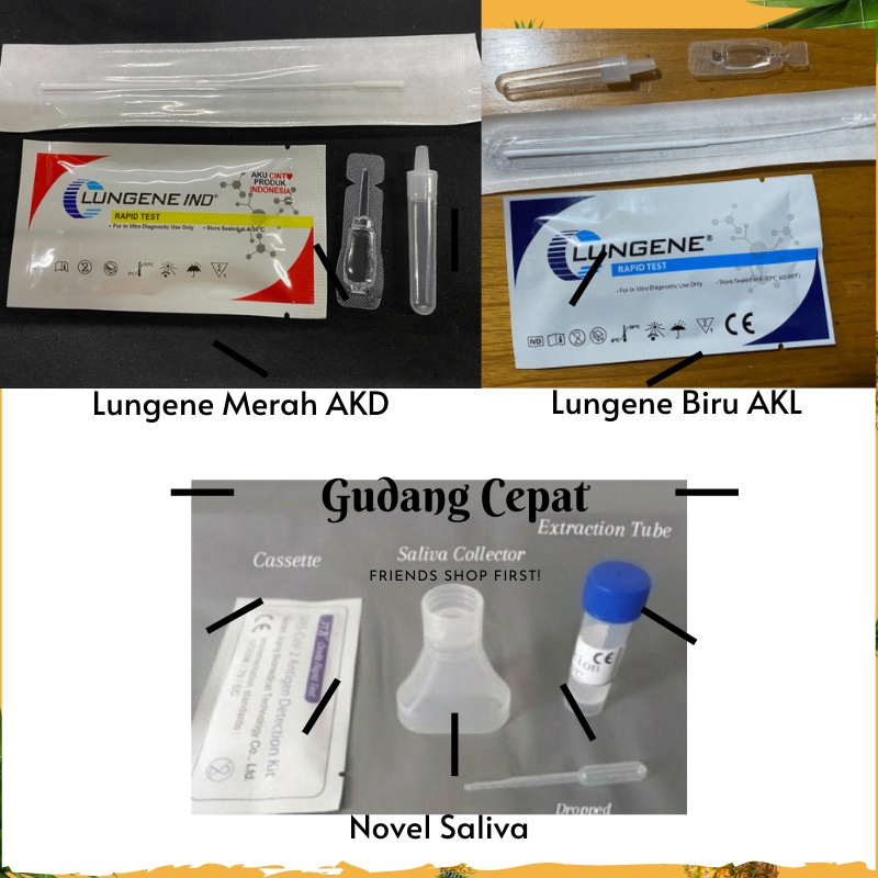 Novel Saliva Air Liur Test dan CLungene  AKL AKD Test Swab Mandiri Rapid Antigen 1 pc